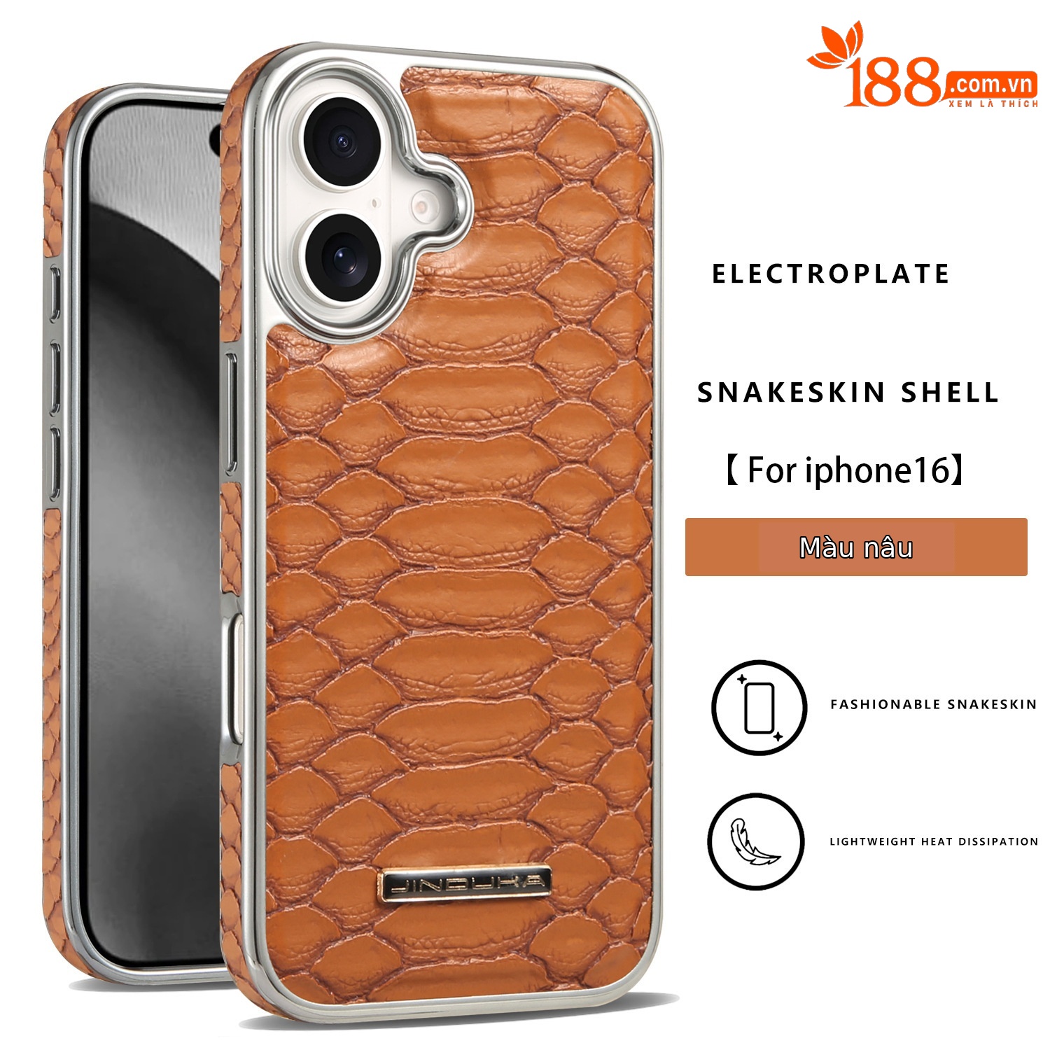 Ốp lưng iPhone 16/17 Pro Max họa tiết da rắn cao cấp, chống rơi toàn diện — màu đen, màu xanh, nâu nhạt, nâu sẫm chi tiết 11