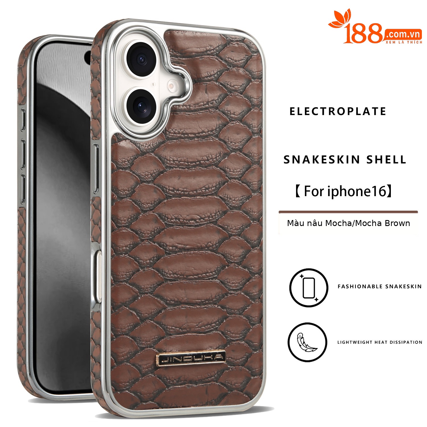 Ốp lưng iPhone 16/17 Pro Max họa tiết da rắn cao cấp, chống rơi toàn diện — màu đen, màu xanh, nâu nhạt, nâu sẫm chi tiết 12