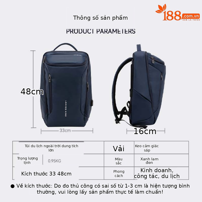 Ba lô laptop nam chống thấm nước có cổng USB chống trộm