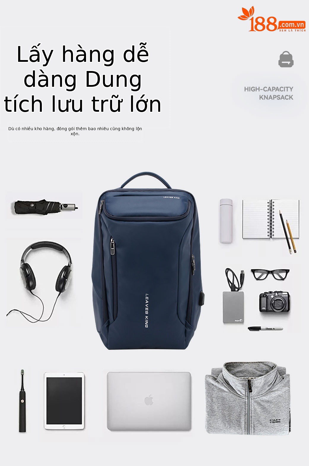 Ba lô laptop nam chống thấm nước có cổng USB chống trộm chi tiết 6