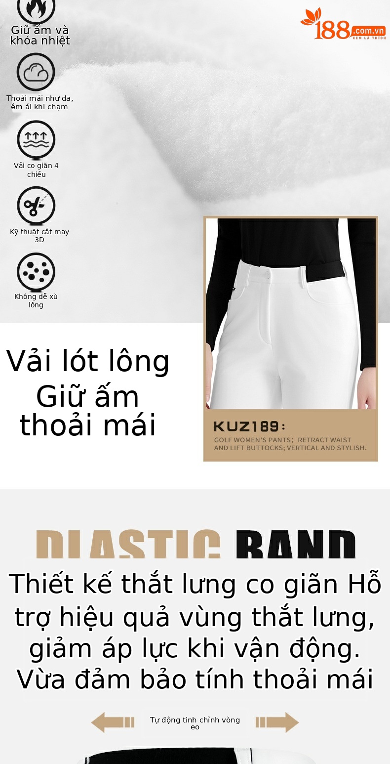 Quần thể thao golf nữ giữ nhiệt lót nhung co giãn thon gọn PGM — KUZ189 [cộng với nhung giữ ấm/thắt lưng co giãn/dài chân] quần kaki, KUZ189 [cộng với nhung giữ ấm/thắt lưng co giãn/dài chân] quần dài màu đỏ, KUZ189 [cộng với nhung giữ ấm/thắt lưng co giãn/dài chân] quần dài màu trắng, KUZ189 [cộng với nhung giữ ấm/thắt lưng co giãn/dài chân] quần dài màu đen chi tiết 3