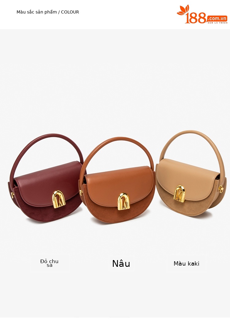 Túi yên ngựa da bò cổ điển thiết kế nguyên bản, túi xách tay đeo chéo nữ thu đông — Màu caramel, Màu đỏ rượu, Màu kaki chi tiết 7