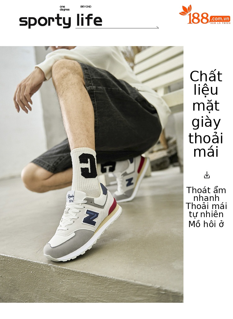 Giày sneaker chạy bộ nữ mesh thoáng khí phong cách cổ điển — 574 xanh hải quân chi tiết 6