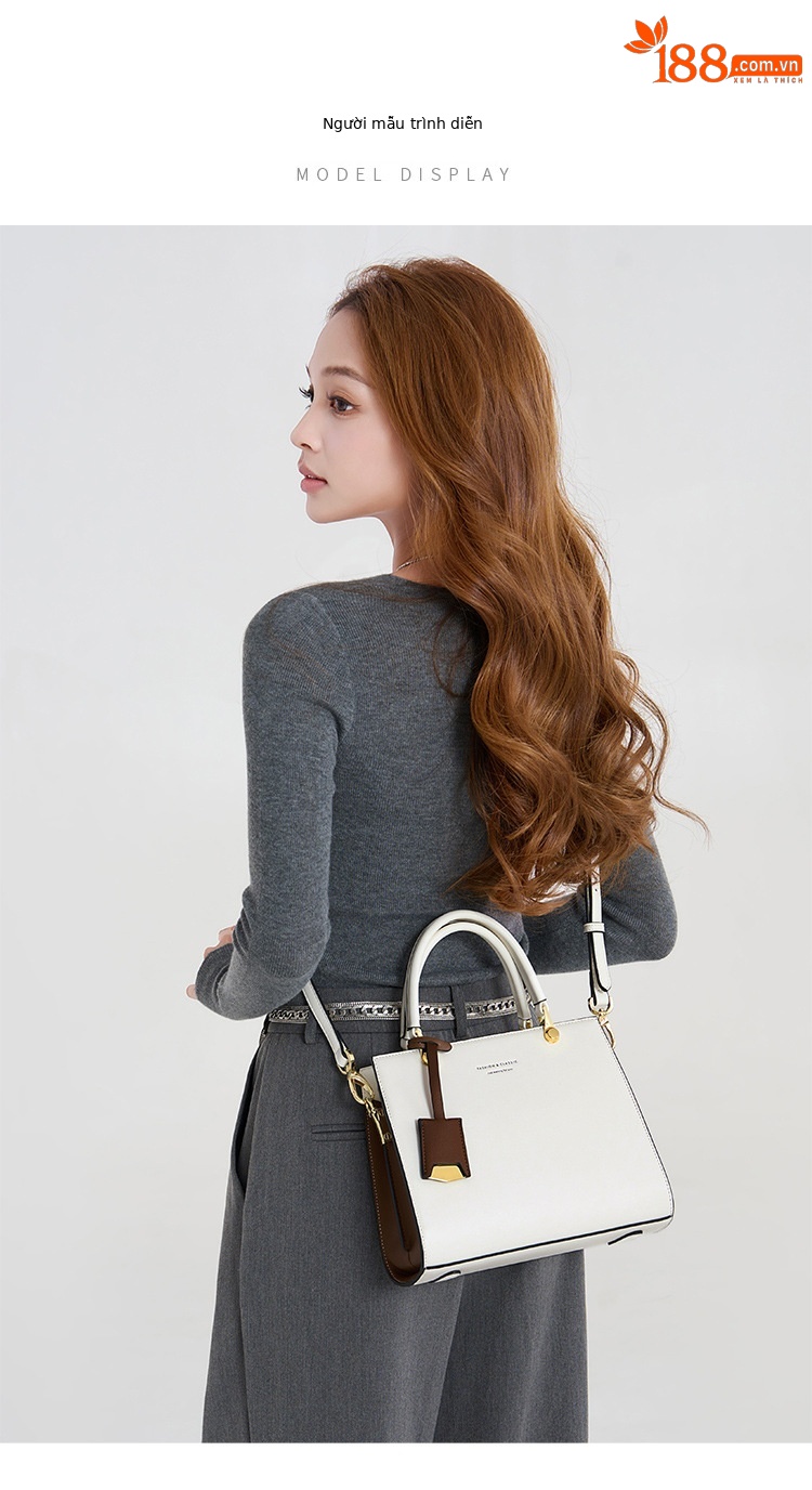 Túi đeo chéo nữ da thật phong cách Lady Dior, thiết kế quai xách tay và đeo chéo, dung tích lớn, kiểu dáng thời trang thu đông — Màu trắng be chi tiết 8