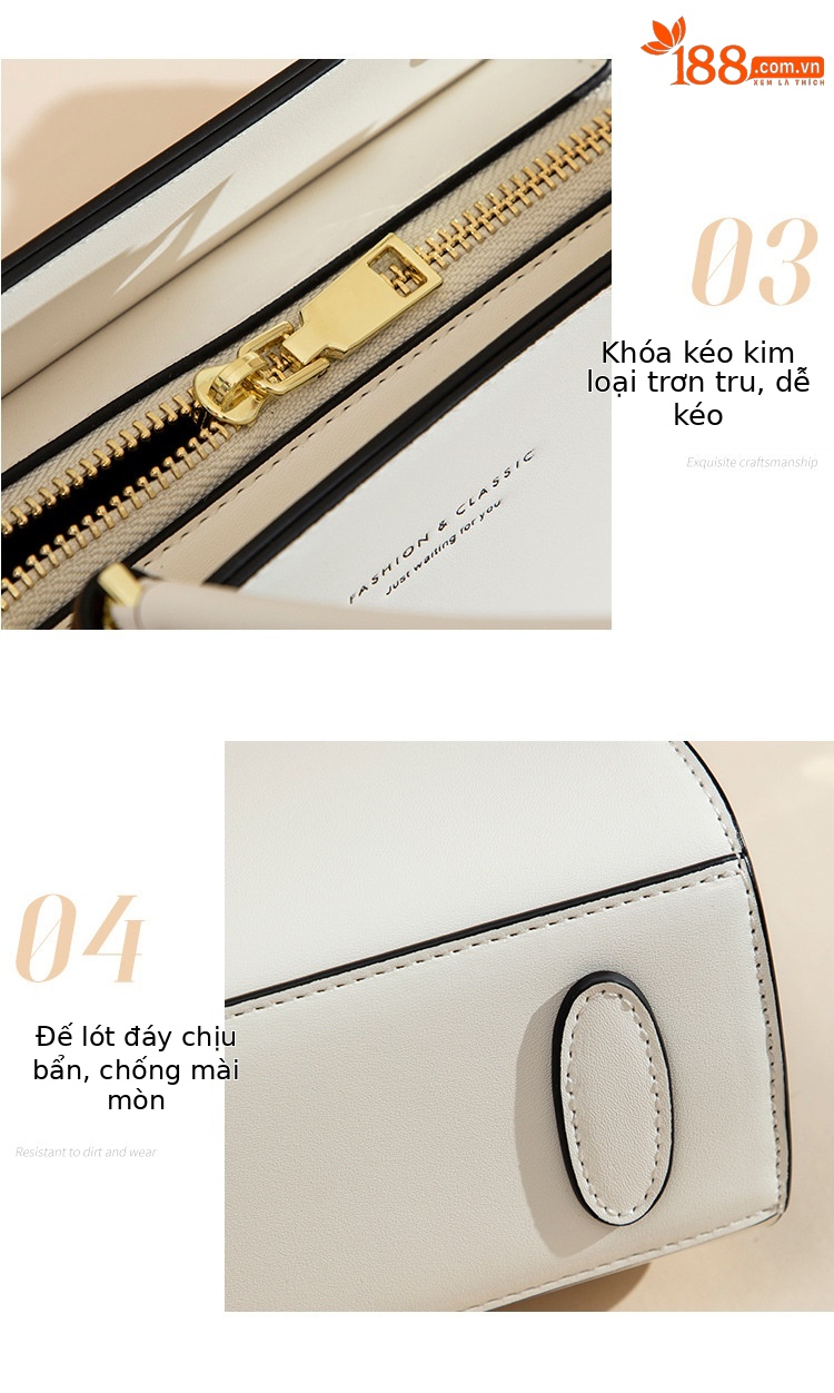 Túi đeo chéo nữ da thật phong cách Lady Dior, thiết kế quai xách tay và đeo chéo, dung tích lớn, kiểu dáng thời trang thu đông — Màu trắng be chi tiết 13