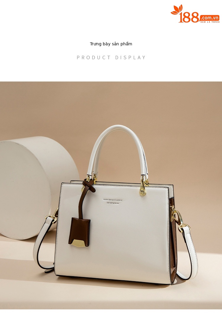 Túi đeo chéo nữ da thật phong cách Lady Dior, thiết kế quai xách tay và đeo chéo, dung tích lớn, kiểu dáng thời trang thu đông — Màu trắng be chi tiết 14