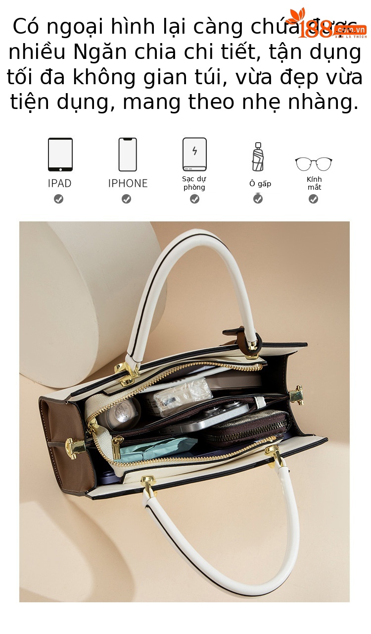 Túi đeo chéo nữ da thật phong cách Lady Dior, thiết kế quai xách tay và đeo chéo, dung tích lớn, kiểu dáng thời trang thu đông — Màu trắng be chi tiết 7