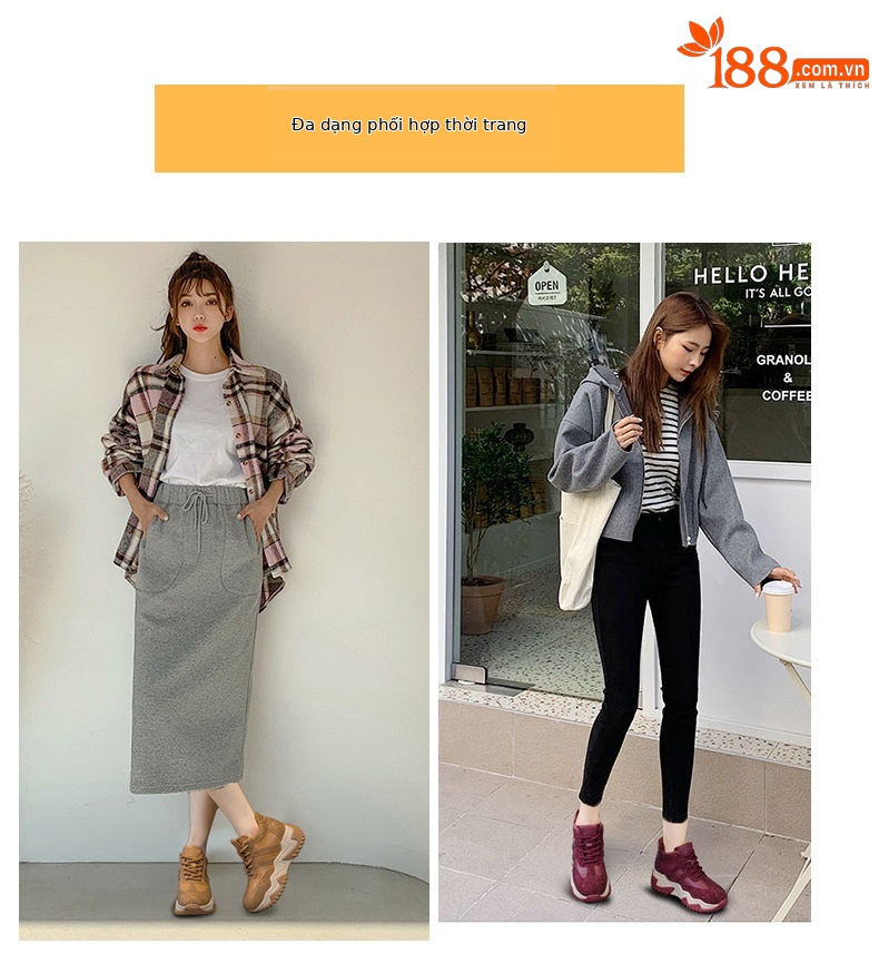 Giày sneaker nữ chunky đế dày phong cách hot girl, cổ điển năng động mùa đông 2025 — M2669 màu vàng một lớp lót trong, M2669 một lớp màu đen, M2669 màu đỏ một lớp bên trong, M2669 màu xám một lớp bên trong chi tiết 6