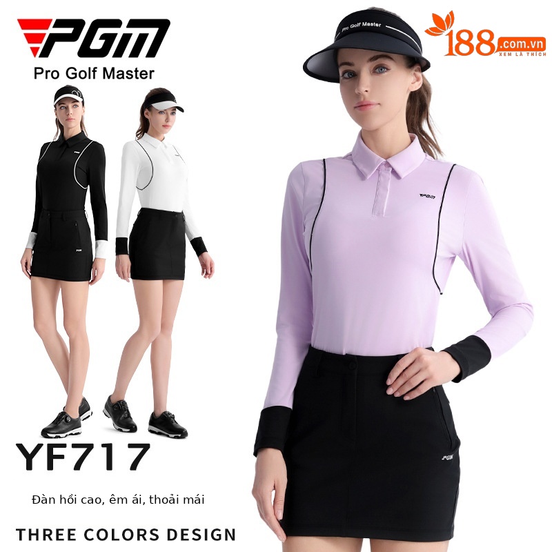 Áo thun dài tay golf nữ PGM vải thể thao co giãn cao — YF717 [vải thể thao/độ đàn hồi cao] áo dài tay màu đen, YF717 [vải thể thao/độ đàn hồi cao] áo dài tay màu trắng, YF717 [vải thể thao/độ đàn hồi cao] áo dài tay màu tím nhạt