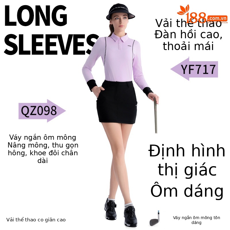 Áo thun dài tay golf nữ PGM vải thể thao co giãn cao — YF717 [vải thể thao/độ đàn hồi cao] áo dài tay màu đen, YF717 [vải thể thao/độ đàn hồi cao] áo dài tay màu trắng, YF717 [vải thể thao/độ đàn hồi cao] áo dài tay màu tím nhạt