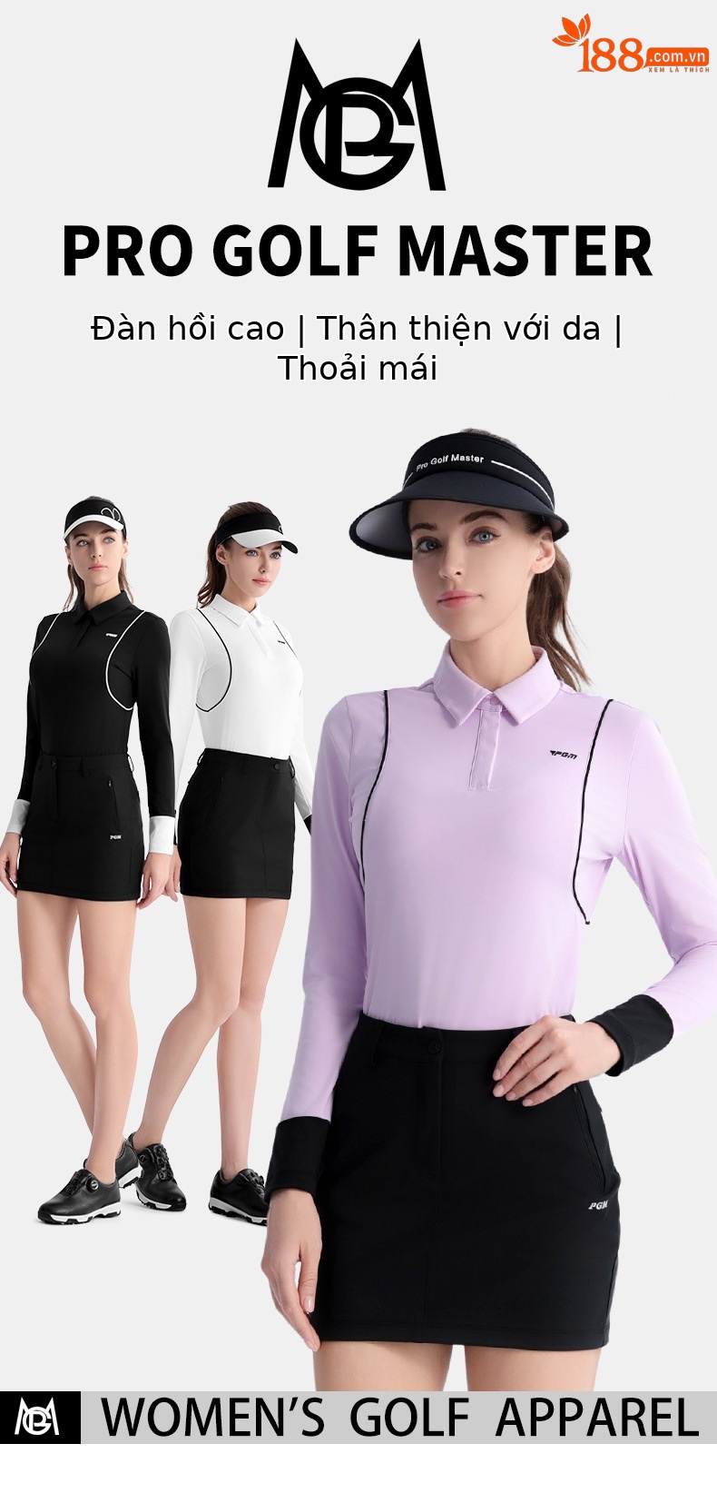 Áo thun dài tay golf nữ PGM vải thể thao co giãn cao — YF717 [vải thể thao/độ đàn hồi cao] áo dài tay màu đen, YF717 [vải thể thao/độ đàn hồi cao] áo dài tay màu trắng, YF717 [vải thể thao/độ đàn hồi cao] áo dài tay màu tím nhạt chi tiết 2