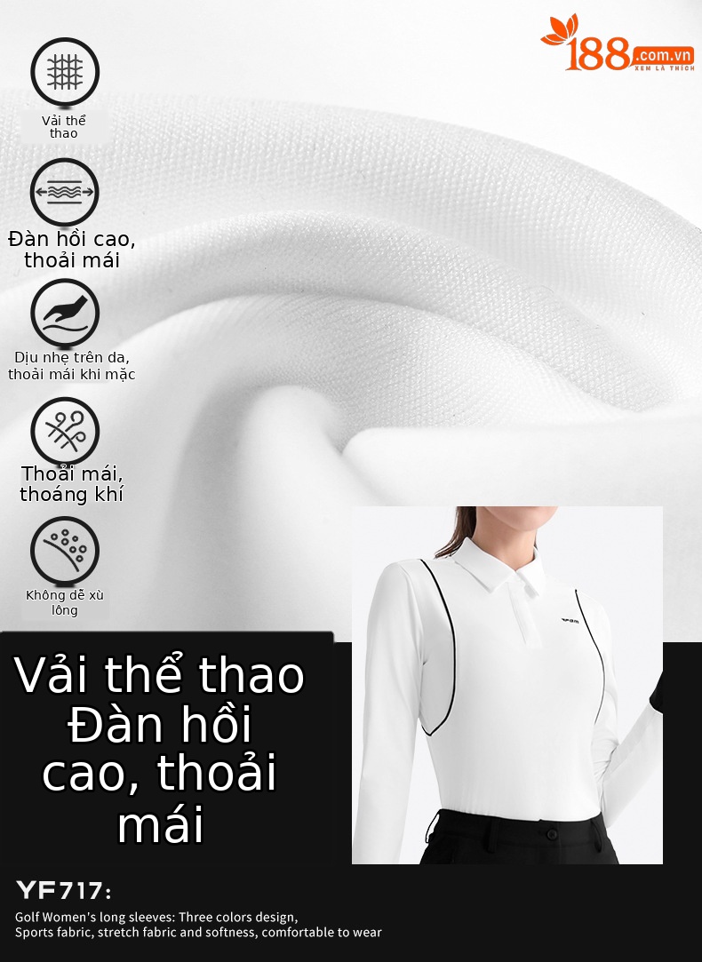 Áo thun dài tay golf nữ PGM vải thể thao co giãn cao — YF717 [vải thể thao/độ đàn hồi cao] áo dài tay màu đen, YF717 [vải thể thao/độ đàn hồi cao] áo dài tay màu trắng, YF717 [vải thể thao/độ đàn hồi cao] áo dài tay màu tím nhạt chi tiết 3