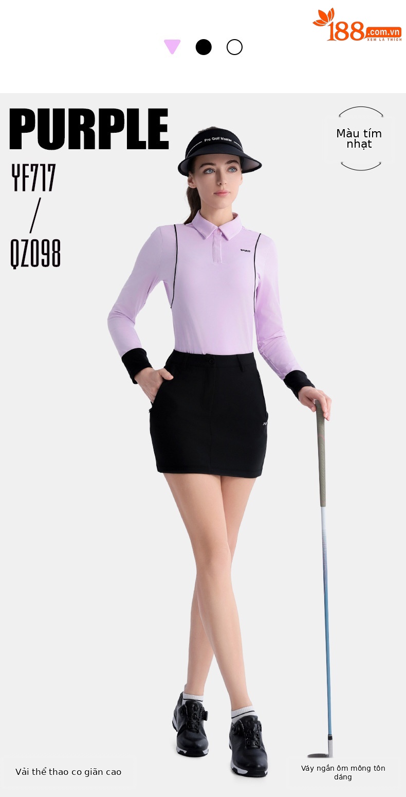 Áo thun dài tay golf nữ PGM vải thể thao co giãn cao — YF717 [vải thể thao/độ đàn hồi cao] áo dài tay màu đen, YF717 [vải thể thao/độ đàn hồi cao] áo dài tay màu trắng, YF717 [vải thể thao/độ đàn hồi cao] áo dài tay màu tím nhạt chi tiết 4