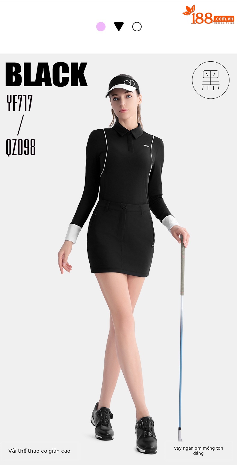 Áo thun dài tay golf nữ PGM vải thể thao co giãn cao — YF717 [vải thể thao/độ đàn hồi cao] áo dài tay màu đen, YF717 [vải thể thao/độ đàn hồi cao] áo dài tay màu trắng, YF717 [vải thể thao/độ đàn hồi cao] áo dài tay màu tím nhạt chi tiết 7
