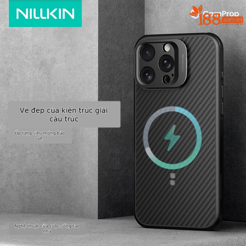 Ốp lưng NILLKIN sợi aramid cho iPhone 16 Pro Max, nam châm giữ ống kính, bảo vệ Kevlar — Sợi Aramid Fiber [Kevlar-Fine Hole] Đen, Sợi Aramid siêu mịn [Bao phủ Kevlar] Màu đen, Apple iPhone16 Pro, Apple iPhone 16 Pro MAX
