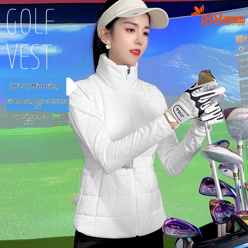 Áo gile nữ chơi golf PGM cổ đứng không tay, mùa thu đông, ấm áp — Áo gile cotton trắng YF751, Áo gile cotton màu đen YF751