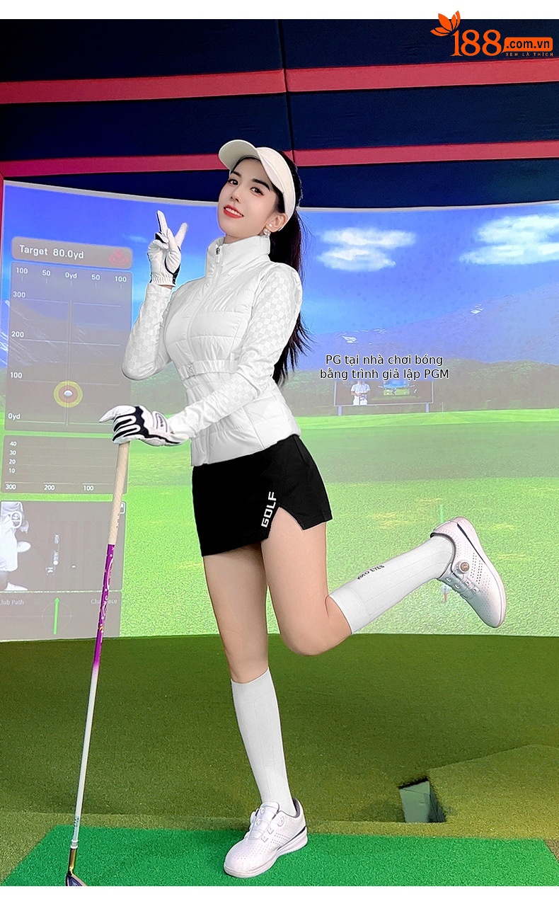 Áo gile nữ chơi golf PGM cổ đứng không tay, mùa thu đông, ấm áp — Áo gile cotton trắng YF751, Áo gile cotton màu đen YF751 chi tiết 5