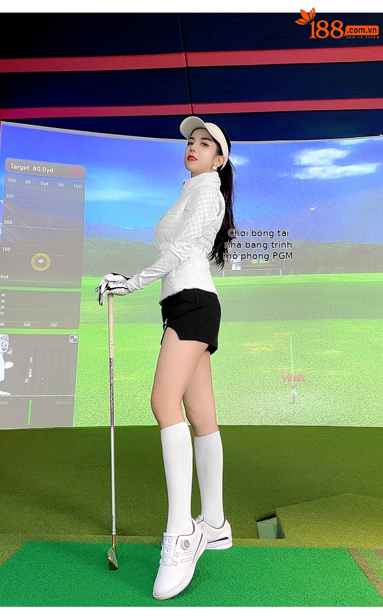 Áo gile nữ chơi golf PGM cổ đứng không tay, mùa thu đông, ấm áp — Áo gile cotton trắng YF751, Áo gile cotton màu đen YF751 chi tiết 6