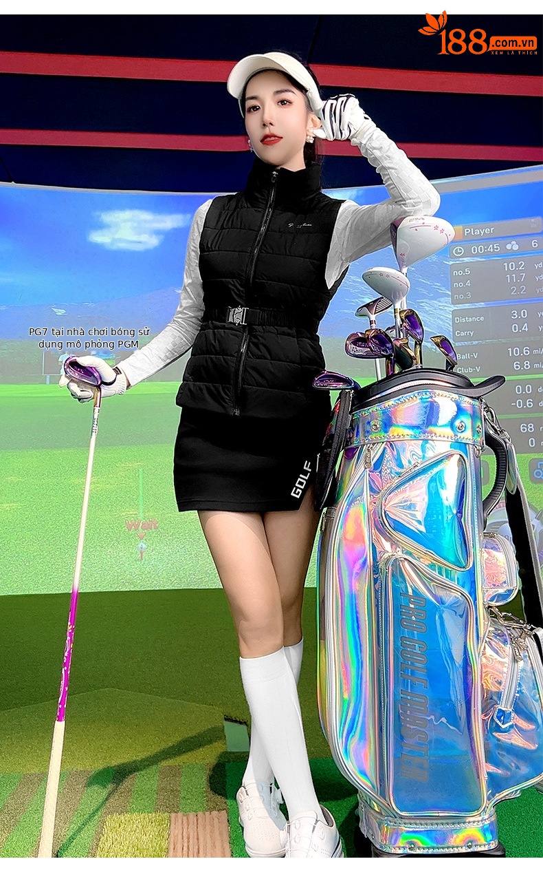 Áo gile nữ chơi golf PGM cổ đứng không tay, mùa thu đông, ấm áp — Áo gile cotton trắng YF751, Áo gile cotton màu đen YF751 chi tiết 11