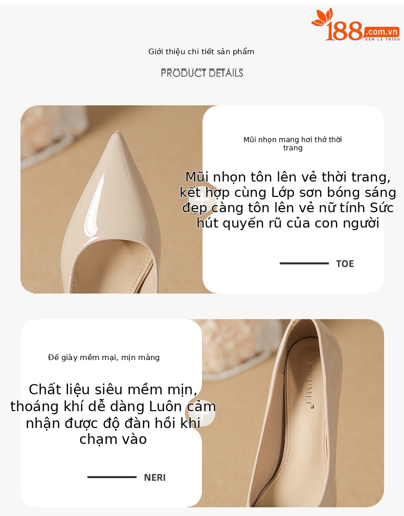 Giày cao gót mũi nhọn gót dày màu trơn, giày phù dâu đế chống thấm nước, giày công sở nữ — Đỏ rượu chi tiết 2