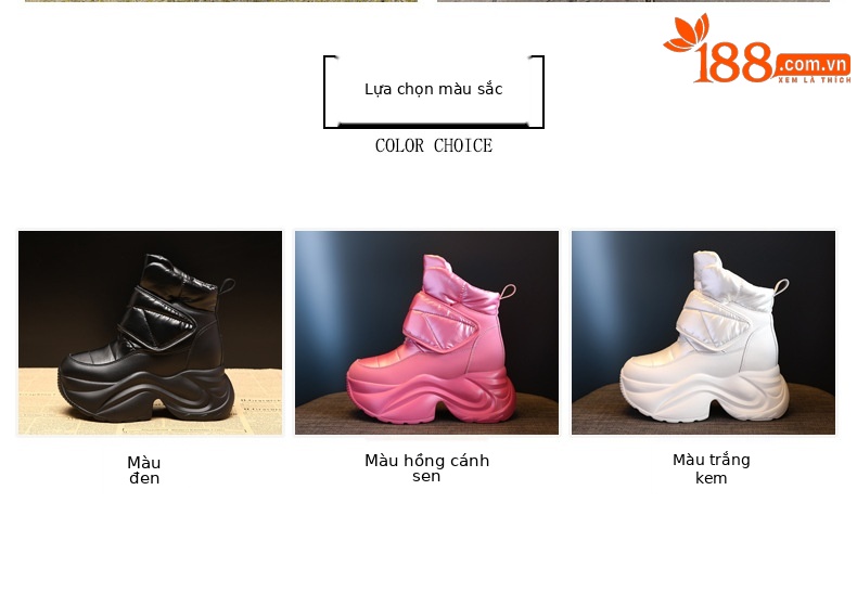 Giày boot nữ cổ cao lót nhung giữ ấm chống thấm nước đế dày — Màu đen chi tiết 2