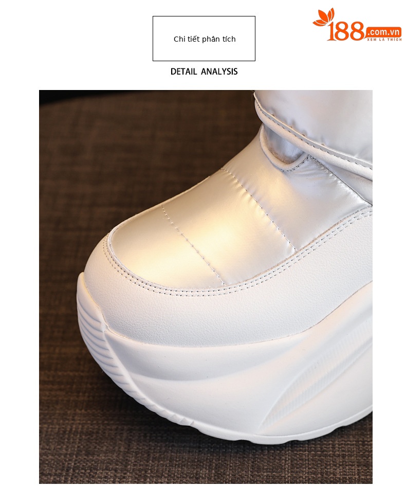 Giày boot nữ cổ cao lót nhung giữ ấm chống thấm nước đế dày — Màu đen chi tiết 7
