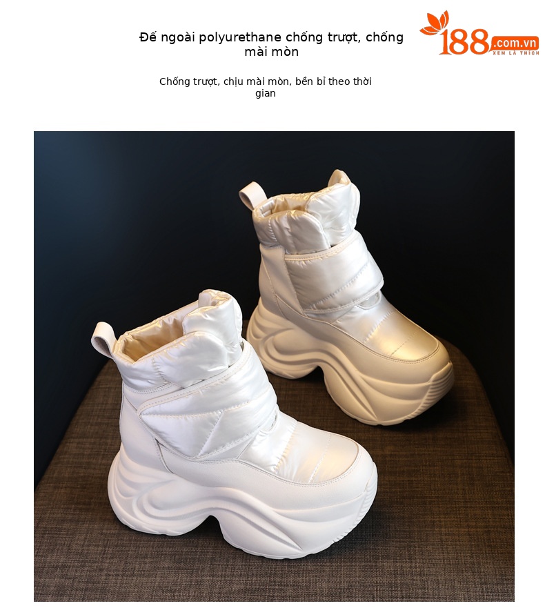 Giày boot nữ cổ cao lót nhung giữ ấm chống thấm nước đế dày — Màu đen chi tiết 10