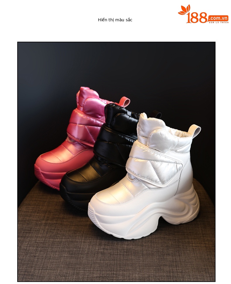 Giày boot nữ cổ cao lót nhung giữ ấm chống thấm nước đế dày — Màu đen chi tiết 18