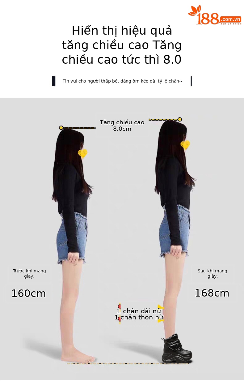 Giày boot nữ cổ cao lót nhung giữ ấm chống thấm nước đế dày — Màu đen chi tiết 4
