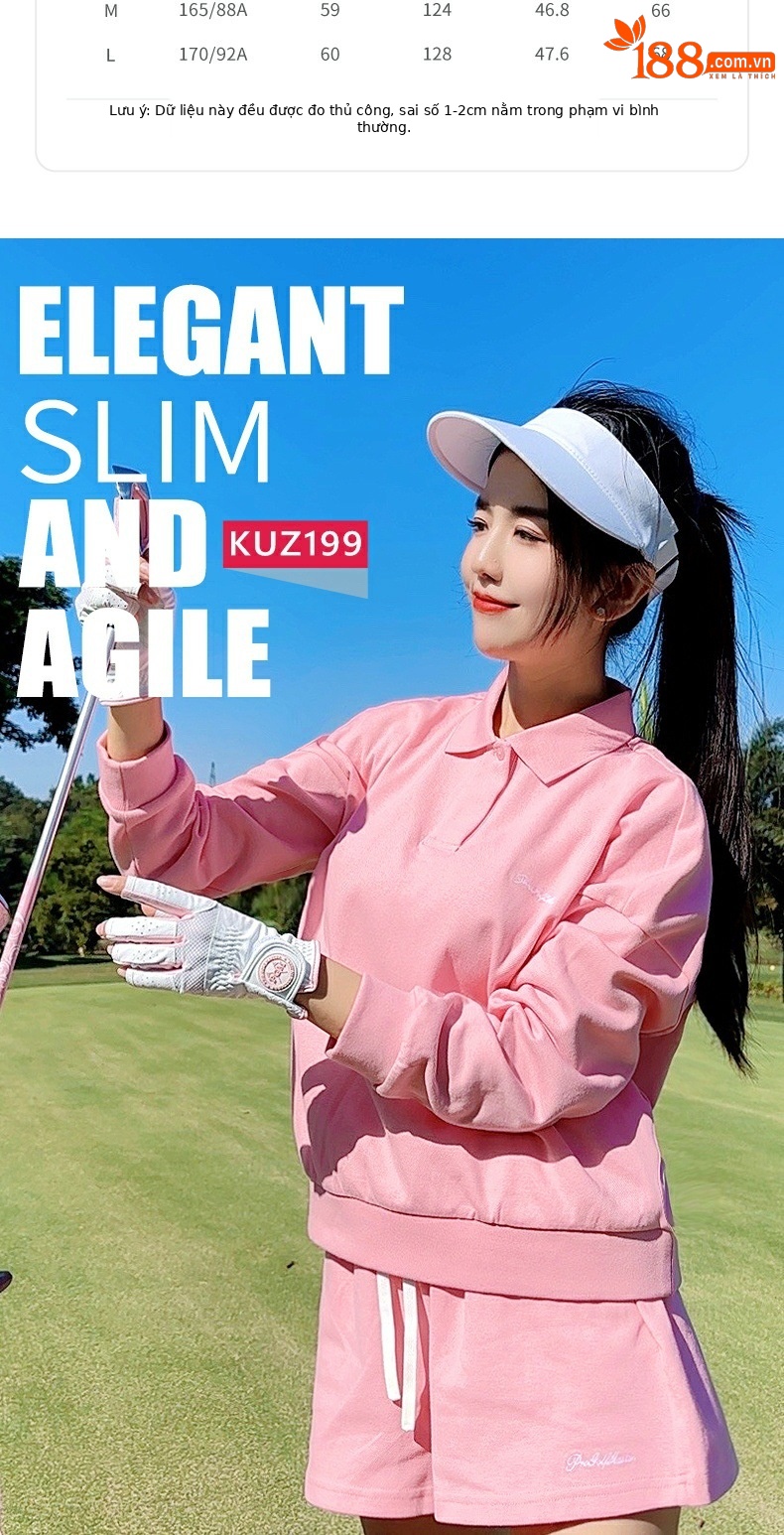 Bộ thể thao golf nữ áo polo dài tay phối quần short thêu hoa — KUZ199 [vải cotton không khí thoải mái/lỏng lẻo] quần short màu xanh nước ngoài, YF748 [Chất liệu vải cotton không khí thoải mái/co giãn] Áo màu xanh nước ngoài, KUZ199 [vải cotton không khí thoải mái/lỏng lẻo] quần short màu hồng nhạt, YF748 [Vải cotton không khí thoải mái/co giãn] màu hồng nhạt chi tiết 2