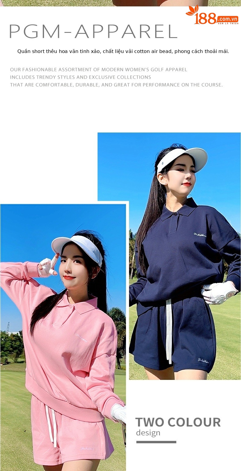 Bộ thể thao golf nữ áo polo dài tay phối quần short thêu hoa — KUZ199 [vải cotton không khí thoải mái/lỏng lẻo] quần short màu xanh nước ngoài, YF748 [Chất liệu vải cotton không khí thoải mái/co giãn] Áo màu xanh nước ngoài, KUZ199 [vải cotton không khí thoải mái/lỏng lẻo] quần short màu hồng nhạt, YF748 [Vải cotton không khí thoải mái/co giãn] màu hồng nhạt chi tiết 3