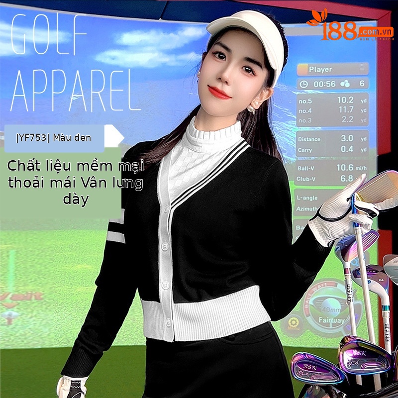 Áo khoác len nữ PGM dệt kim co giãn ấm áp dành cho golf — YF753 [vải co giãn/kết cấu khác nhau ở mặt sau] áo khoác len màu đen