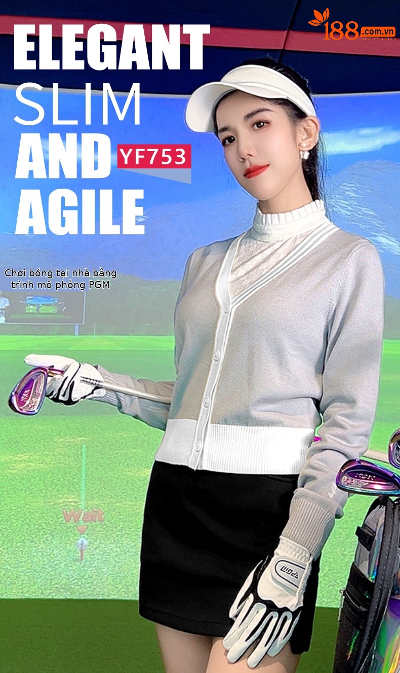 Áo khoác len nữ PGM dệt kim co giãn ấm áp dành cho golf — YF753 [vải co giãn/kết cấu khác nhau ở mặt sau] áo khoác len màu đen chi tiết 2