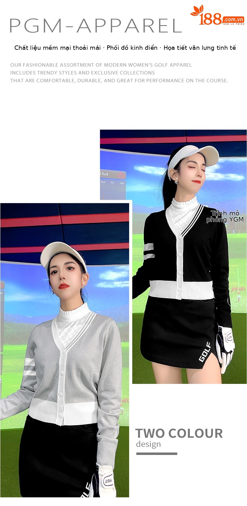 Áo khoác len nữ PGM dệt kim co giãn ấm áp dành cho golf — YF753 [vải co giãn/kết cấu khác nhau ở mặt sau] áo khoác len màu đen chi tiết 3