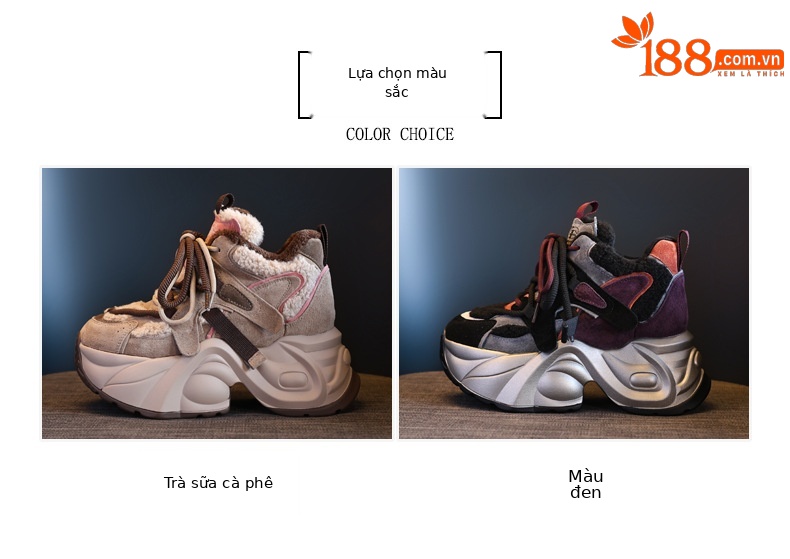 Giày sneaker nữ đế dày độn cao lót nhung mùa đông — Màu đen chi tiết 2