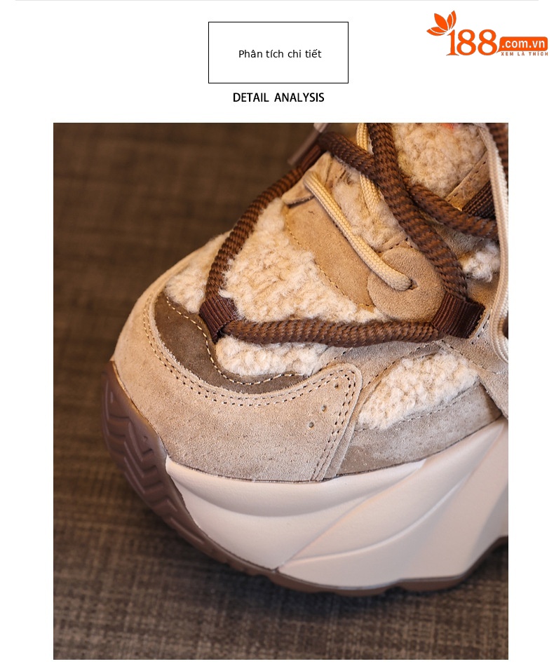 Giày sneaker nữ đế dày độn cao lót nhung mùa đông — Màu đen chi tiết 7
