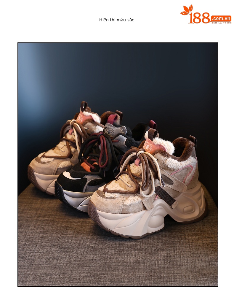 Giày sneaker nữ đế dày độn cao lót nhung mùa đông — Màu đen chi tiết 18