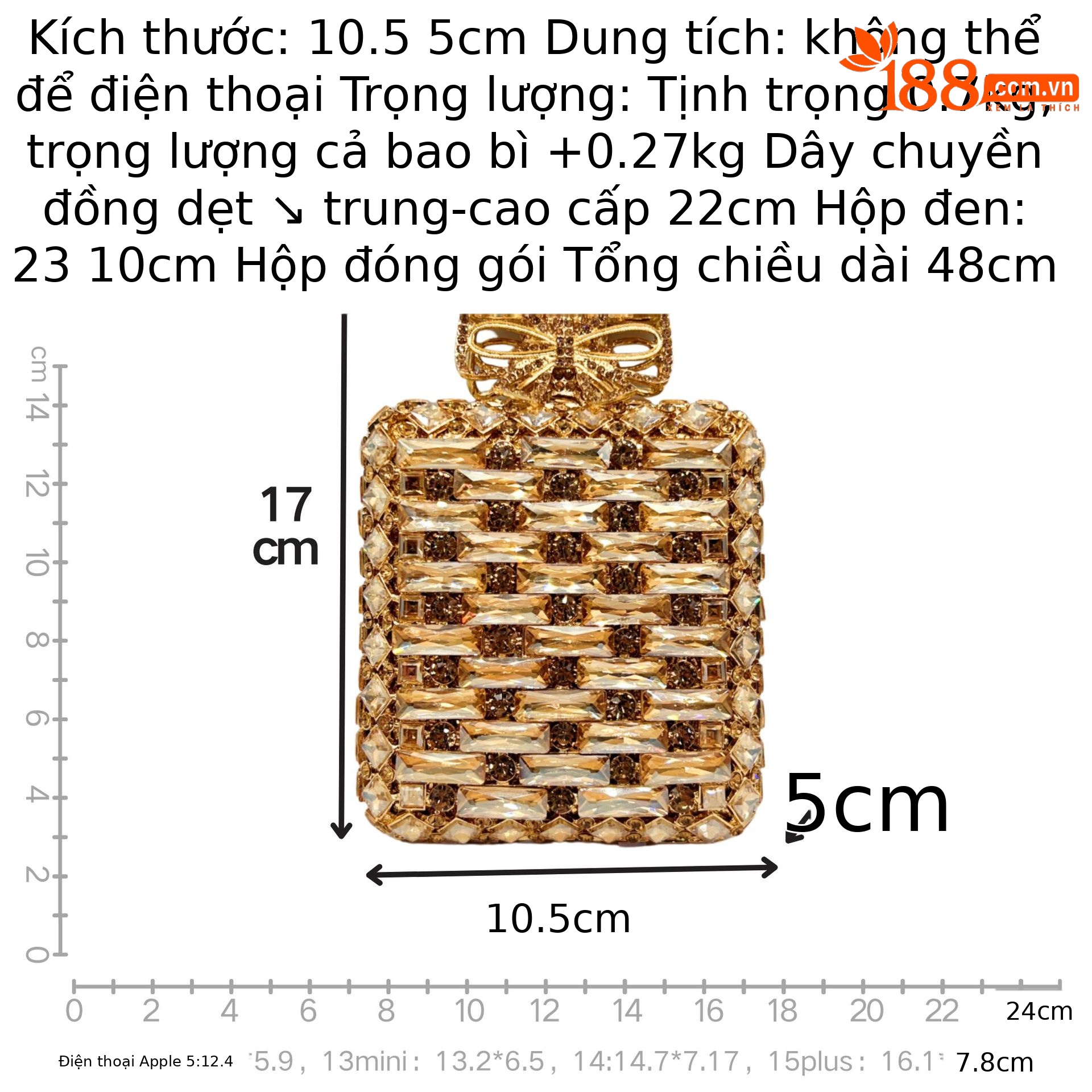 Túi clutch dạ tiệc đính kim cương nhân tạo cao cấp — Màu vàng, Bạc AB, Màu sâm panh, Màu xanh ngọc chi tiết 1