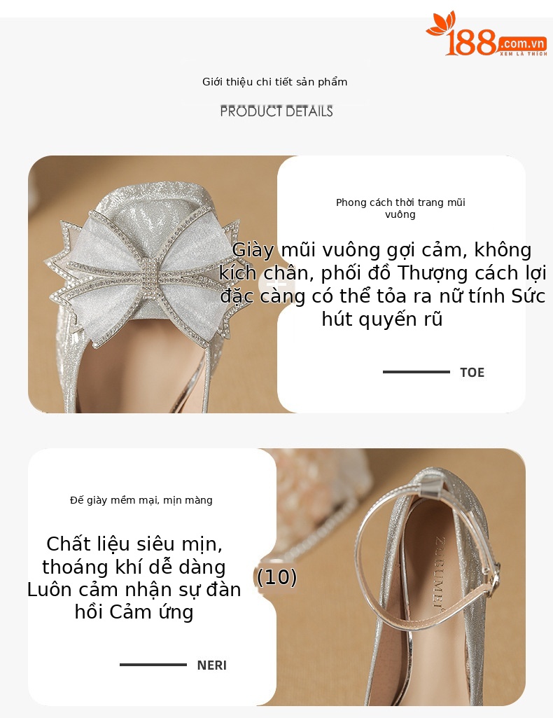 Giày Mary Jane nữ gót vuông phong cách Hàn Quốc, quai ngang nơ, đế chống thấm — Rượu sâm banh chi tiết 2