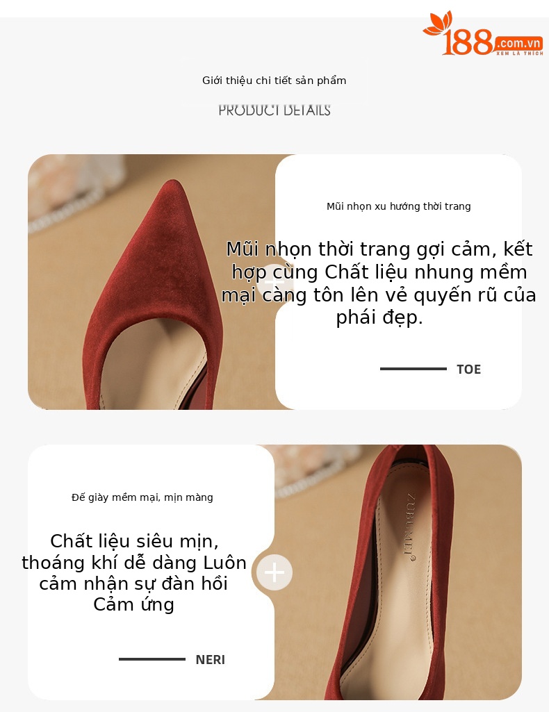 Giày cao gót đế xuồng da lộn mũi nhọn platform — Màu đen chi tiết 2
