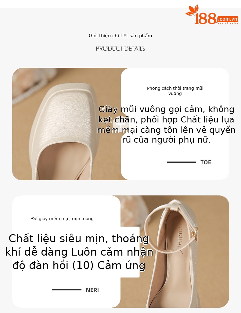 Giày Mary Jane nữ da lộn mũi vuông gót dày đế chống thấm — Đỏ rượu chi tiết 2