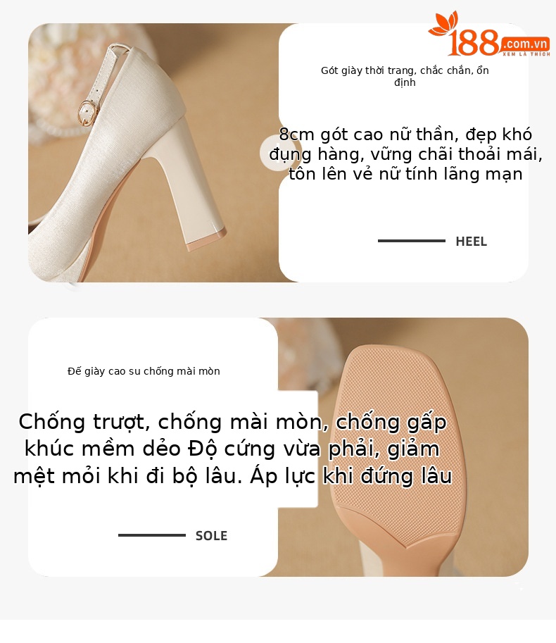 Giày Mary Jane nữ da lộn mũi vuông gót dày đế chống thấm — Đỏ rượu chi tiết 3
