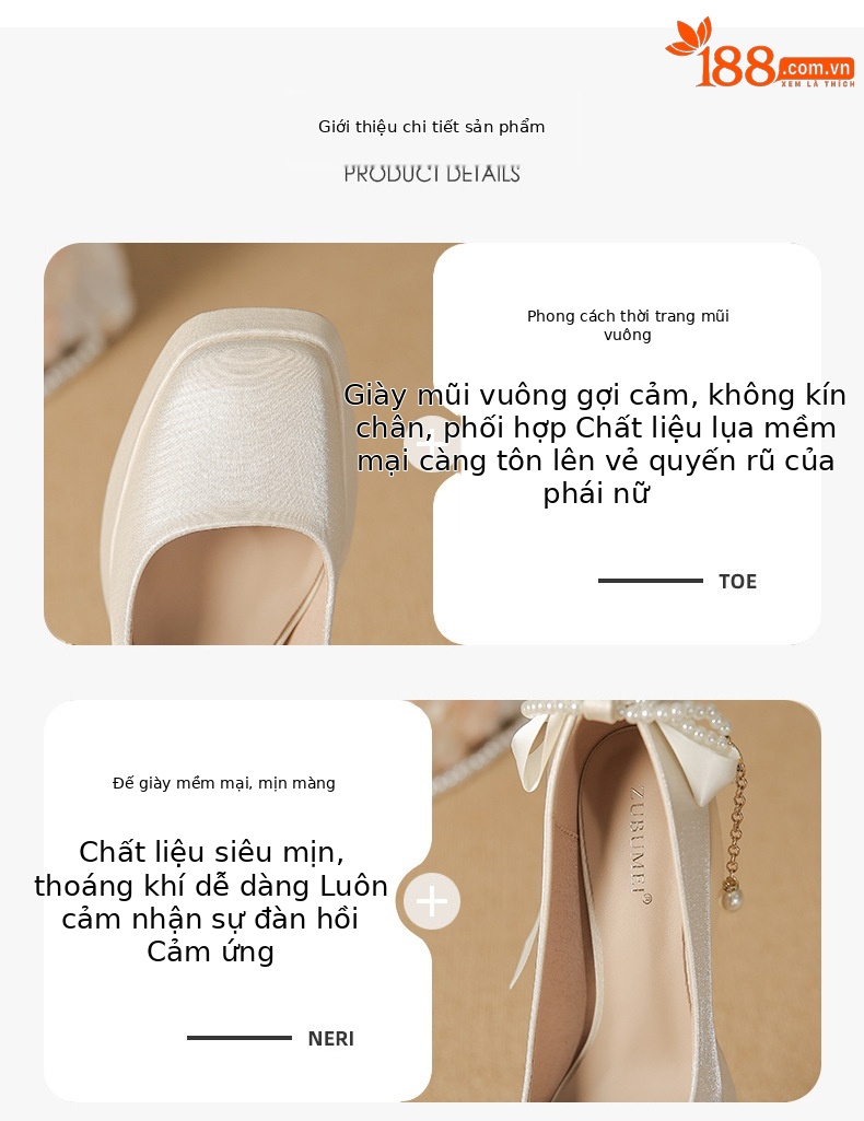 Giày Mary Jane nữ da lộn mũi vuông gót cao platform nơ — Đỏ rượu chi tiết 2
