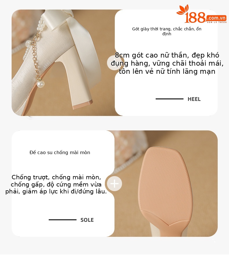 Giày Mary Jane nữ da lộn mũi vuông gót cao platform nơ — Đỏ rượu chi tiết 3