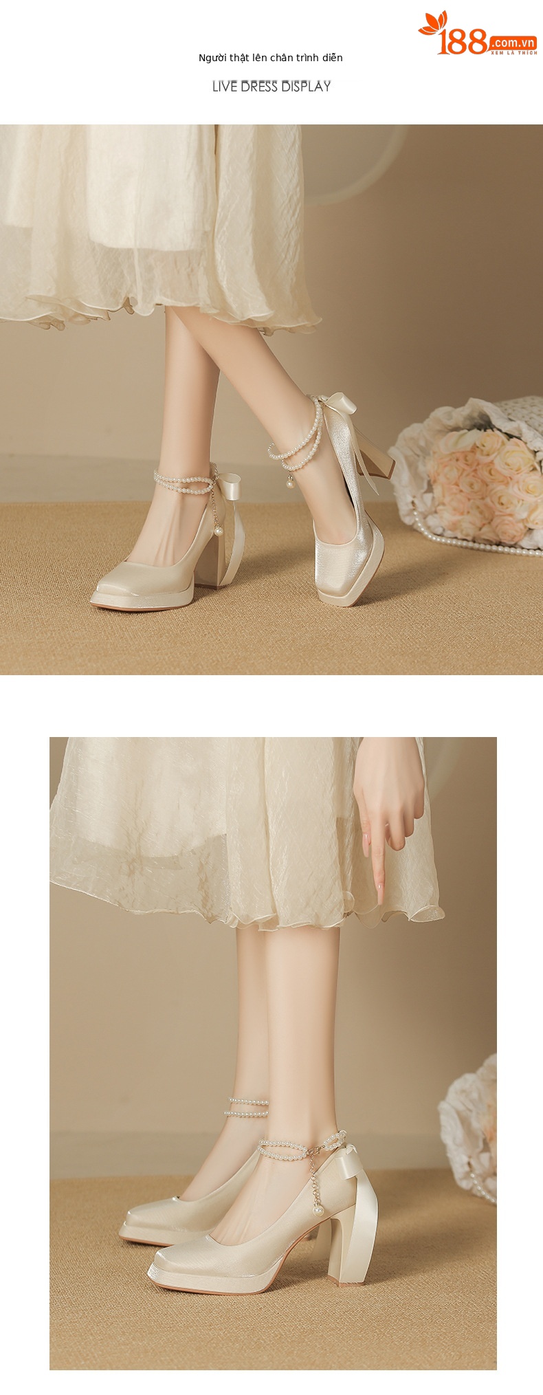 Giày Mary Jane nữ da lộn mũi vuông gót cao platform nơ — Đỏ rượu chi tiết 4