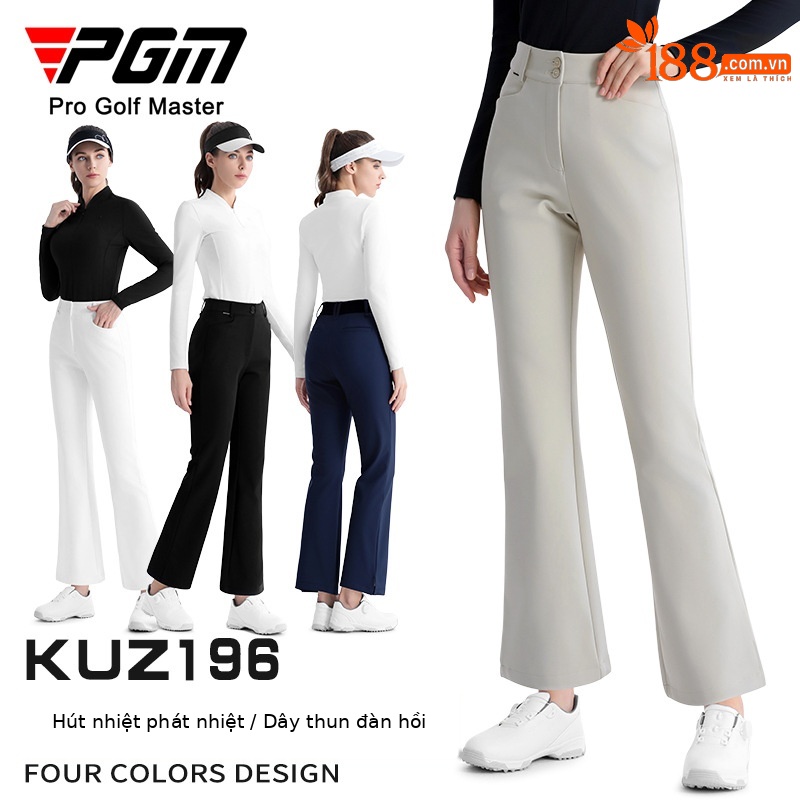 Quần dài golf nữ PGM co giãn tôn dáng xẻ tà — Quần dài màu xanh hải quân KUZ196, KUZ196 quần trắng, KUZ196 quần đen, Quần kaki KUZ196
