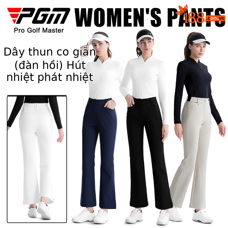 Quần dài golf nữ PGM co giãn tôn dáng xẻ tà — Quần dài màu xanh hải quân KUZ196, KUZ196 quần trắng, KUZ196 quần đen, Quần kaki KUZ196