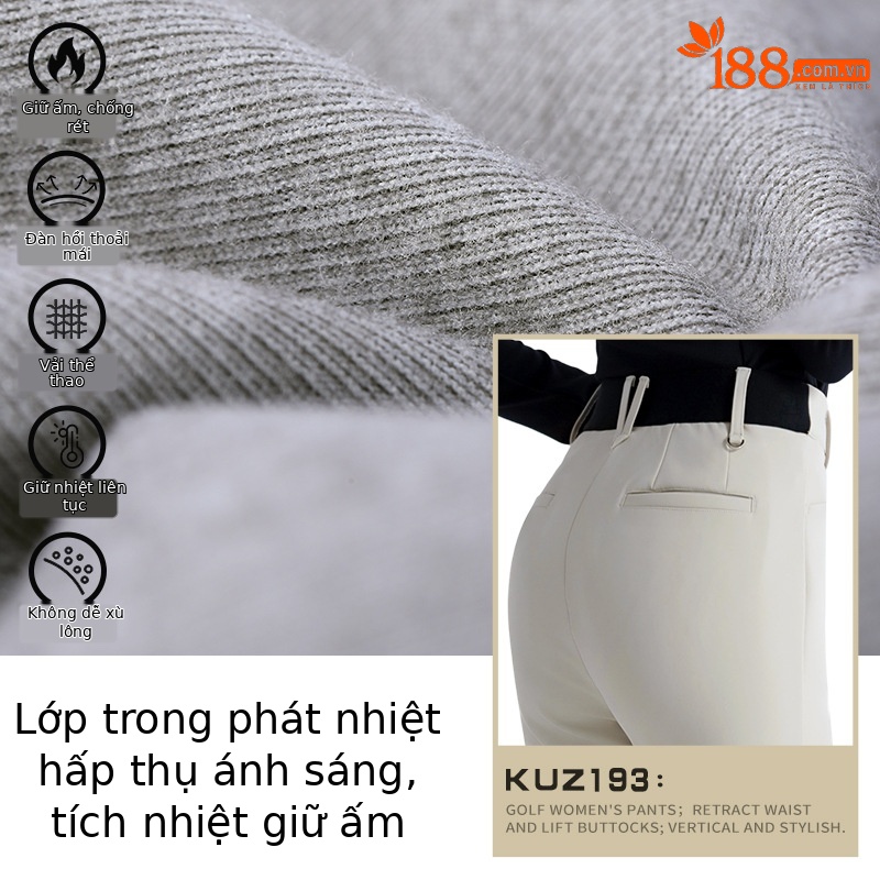 Quần dài golf nữ PGM co giãn tôn dáng xẻ tà — Quần dài màu xanh hải quân KUZ196, KUZ196 quần trắng, KUZ196 quần đen, Quần kaki KUZ196