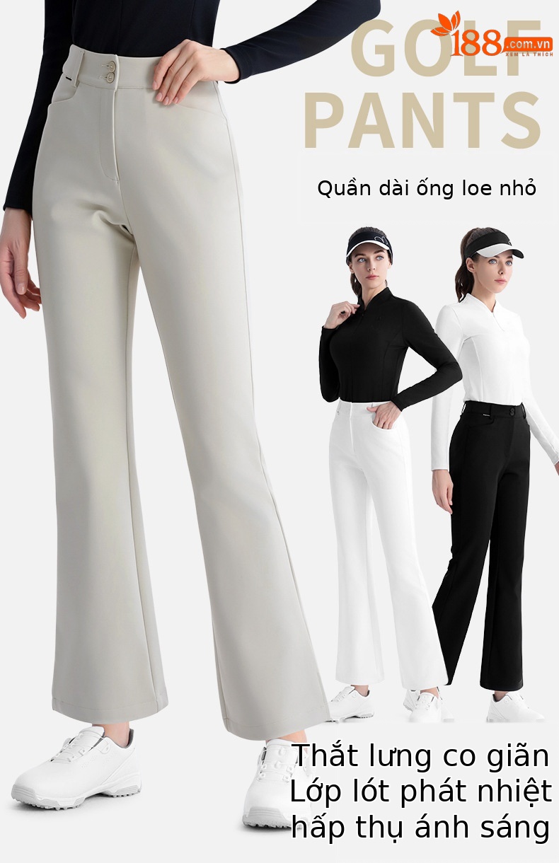 Quần dài golf nữ PGM co giãn tôn dáng xẻ tà — Quần dài màu xanh hải quân KUZ196, KUZ196 quần trắng, KUZ196 quần đen, Quần kaki KUZ196 chi tiết 2