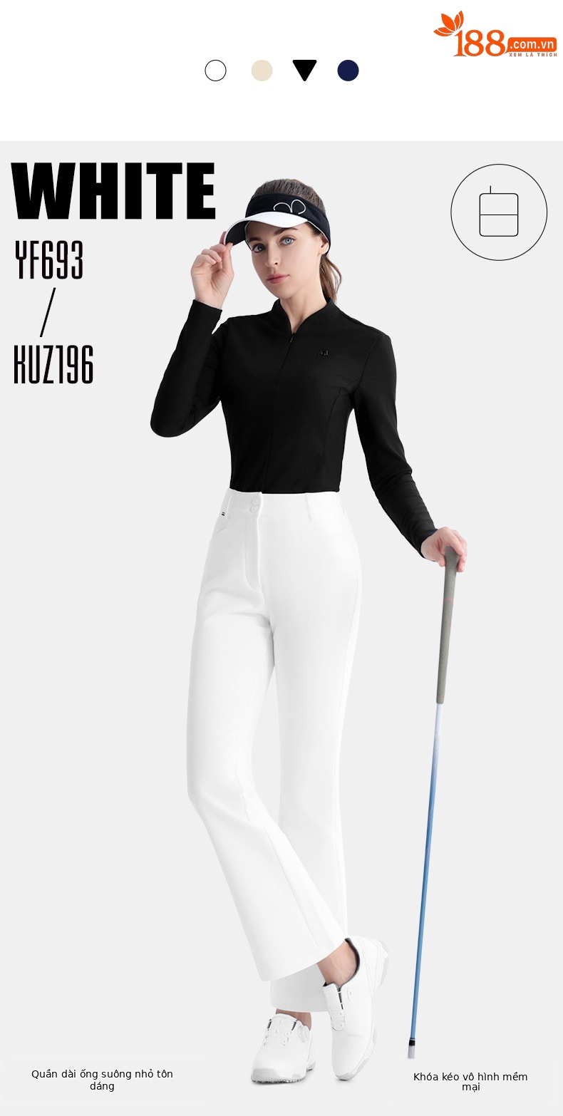 Quần dài golf nữ PGM co giãn tôn dáng xẻ tà — Quần dài màu xanh hải quân KUZ196, KUZ196 quần trắng, KUZ196 quần đen, Quần kaki KUZ196 chi tiết 11